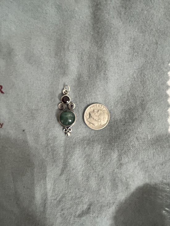 Jewelry - Sterling Silver Green and Deep Red Gemstone Pendant